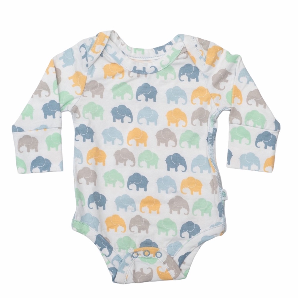 Long Sleeved Onesie - Blue Elephant